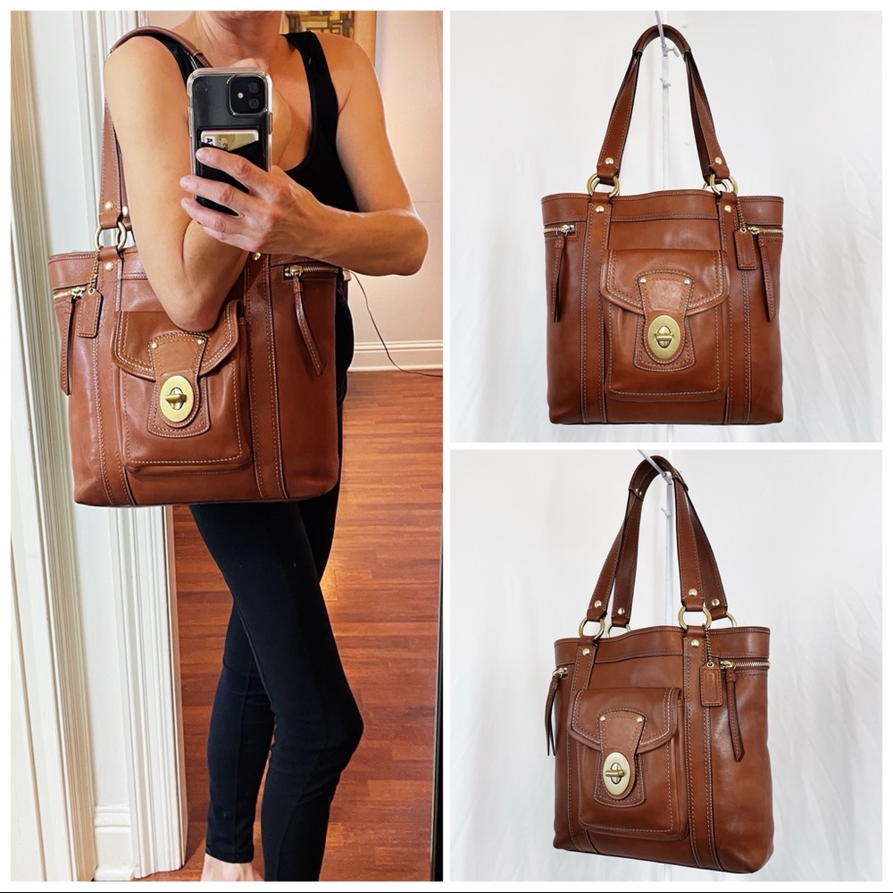 Coach Cognac Burnished Leather Legacy Gigi Shopper Tote Shoulder Bag